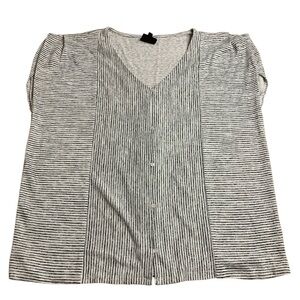 Bobeau Striped Knit Button Front Top Grey White Medium
